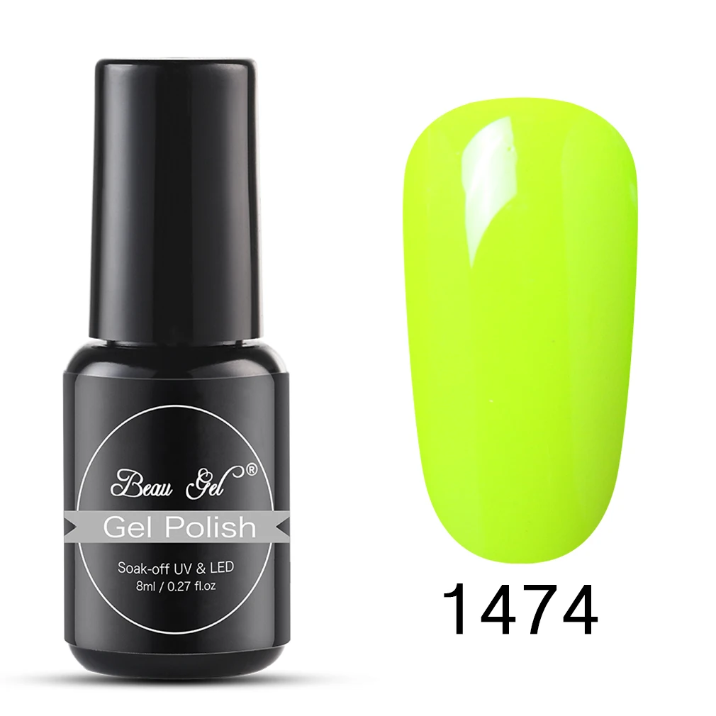 Beau гель, 8 мл, замачиваемый, УФ светодиодный Гель-лак для ногтей, Полупостоянный блеск, Гель-лак для ногтей, лак, 241 чистые цвета, базовое верхнее покрытие - Цвет: 1474