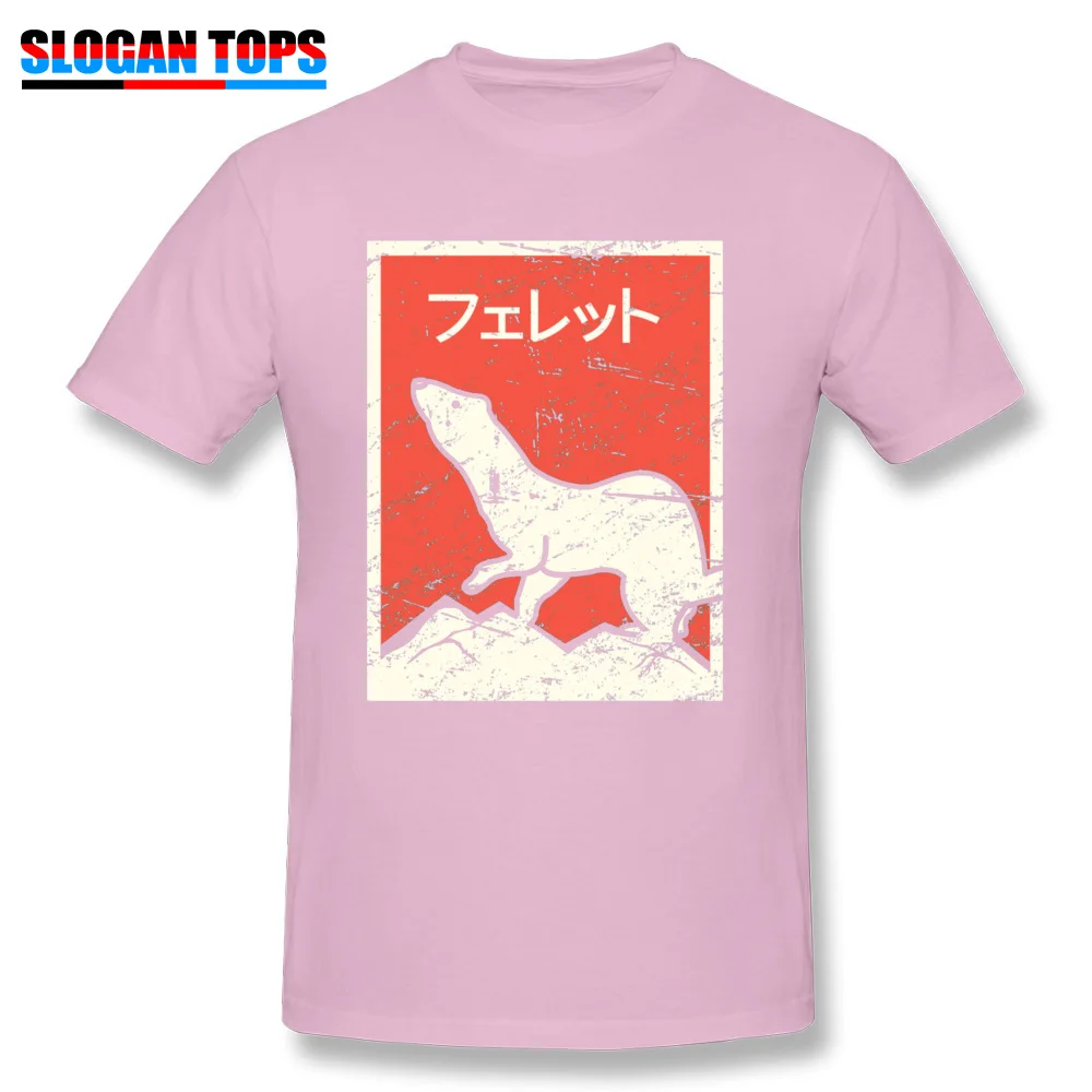 cosie Casual Round Collar Top T-shirts Summer/Autumn Tops Tees Short Sleeve for Men Fashion Pure Cotton Casual Tshirts Ferret Vintage Style Japanese Design 30487 pink