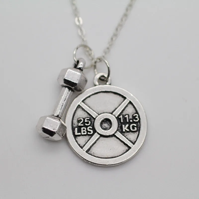 1PCS 25LB WEIGHT PLATE DUMBBELL Chain Necklace Fitness crossfit Gym barbell dumbellin Chain