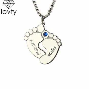 

lovty Personalized Baby Feet Necklace with Birthstones New Arrival Birthstones Long Necklaces Custom Made Any Name for Mom