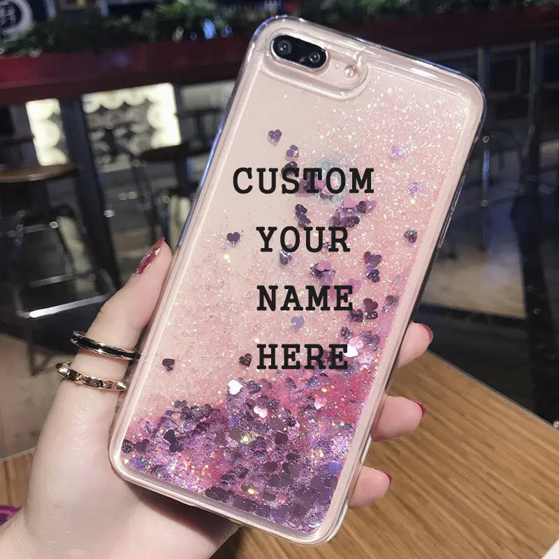 Custom Phone Case for iPhone XS MAX Case for iPhone X XR 6 6S 7 8 Plus Cover Luxury Glitter Liquid Quicksand Case DIY Name Photo01