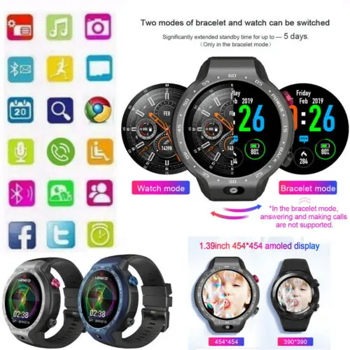 

LEM9 Dual System 4G Smart Watch Phone Android 7.1.1 1.39 inch Display 5MP Camera 600Mah Battery sports Smartwatch