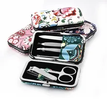 Цветочный Маникюрный Инструмент, портативные педикюрные наборы с металлическим замком, чехол из нержавеющей стали, набор для стрижки ногтей унисекс, многофункциональный