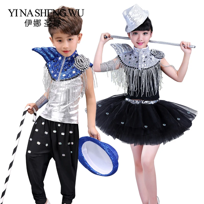 

Kids Glitter Sequin Jazz Dance Costumes Stage Boy and Girl Hip-hop Dance Performance Costumes Children Shining Jazz Dance