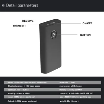 

3.5mm Stereo Audio Adapter Output for Headphones TV PC 2 in 1 Transceiver Adapter B9 Wireless Bluetooth Transmitter Receiver