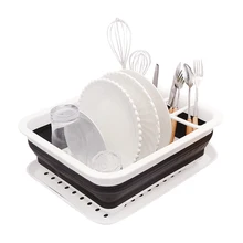

Plastic Foldable Drying Dish Drainer Basket with Tray Space Saving for Kitchen Tool Dish Organizer Rack