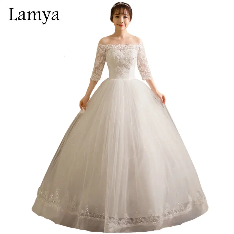 

Vintage Bridal Gowns 2019 Women Lace Half Sleeve Wedding Dress 2019 Cheap Boat Neck Vestidos De Noiva china bridal gowns