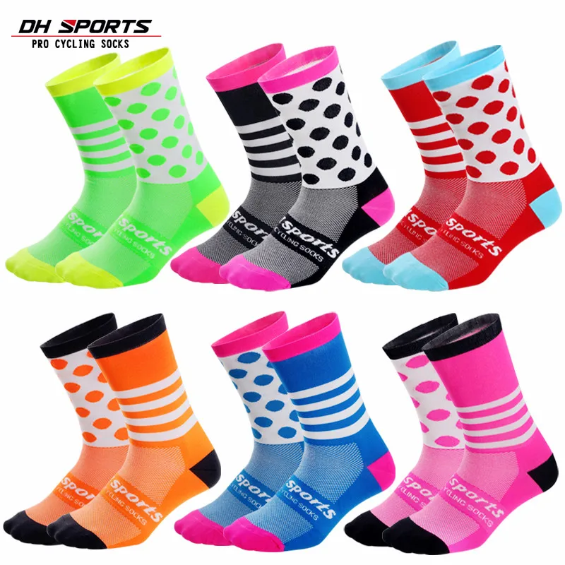 

6 Pairs Professional Cycling Socks Breathable Protect Feet Spots Stripes Sports Socks Outdoor Basketball Bicycle Fishing Socks