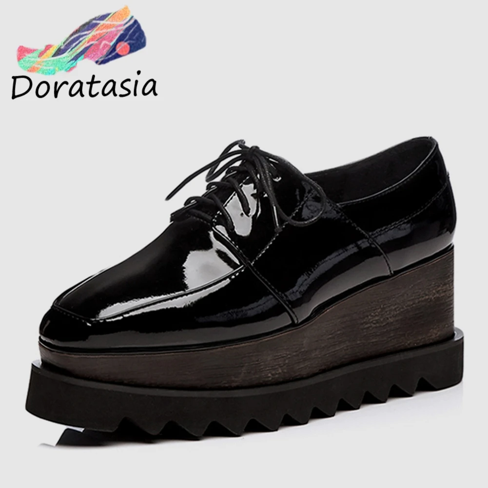 

DORATASIA Big Size 33-42 Genuine Cow Leather Hot Sale Shoes Woman Flats Lace Up Flat Platform Squre Toe Hot Flats Woman Shoes