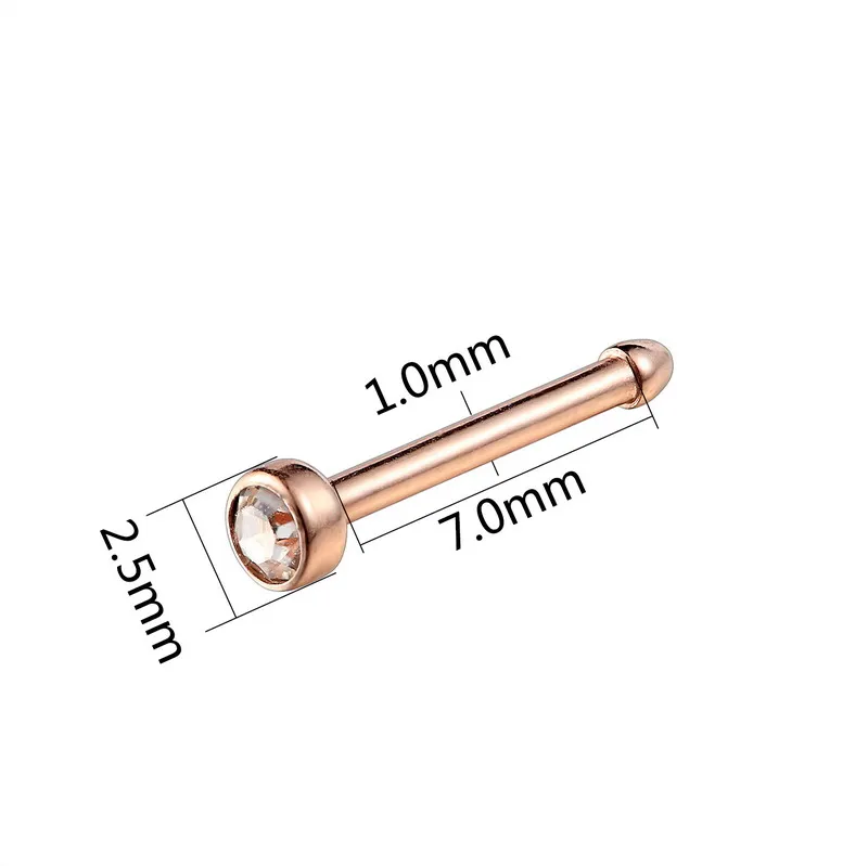G23titan розовое золото Кристалл пирсинг для носа Nostril пирсинг ювелирные изделия G23 титановые гвоздики для пирсинга Нос Кольца тела ювелирные изделия