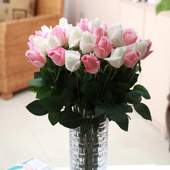

10 Head Fresh Rose Artificial Flowers Latex Real Touch Bouquet for Home Wedding Party Decorations
