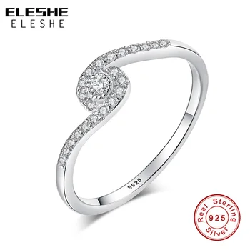 

ELESHE 100% Pure 925 Sterling Silver Ring Sparkling Zircon Crystal Finger Rings for Women Wedding Engagement Jewelry Gift