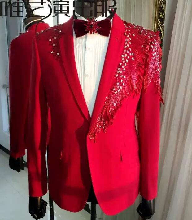 Scène De Designs Blazer Veste Vêtements Gland Pour Mode Robe Étoiles Rouge Chanteurs Paillettes Costumes Danse Hommes Mince Style gwvxY6I6qX