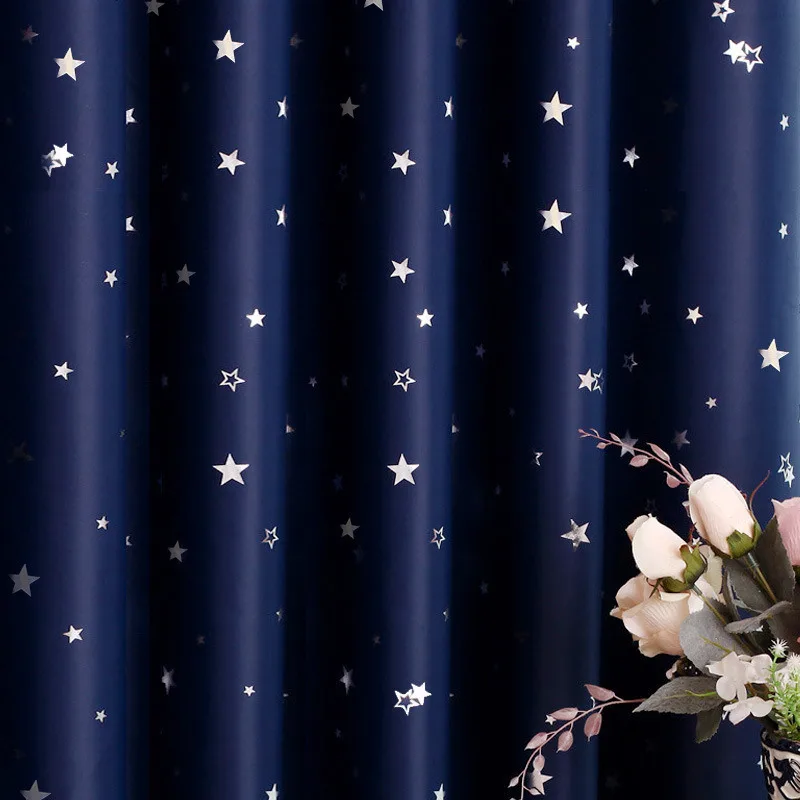 Современные Блестящие шторы со звездами для гостиной, оконные шторы для спальни, синие/розовые шторы для детей, тканевые готовые шторы и 2 - Цвет: Navy Cloth