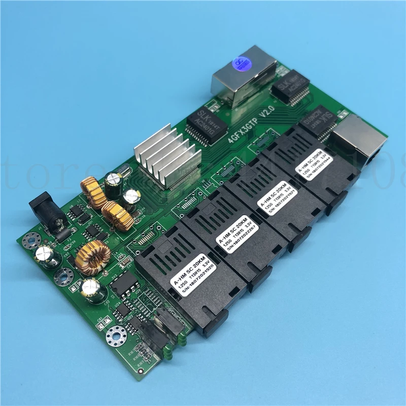 Промышленный Класс Gigabit Ethernet-коммутатор 4 Порты и разъёмы 1,25 г волокна& 3 RJ45 двунаправленный пассивный волоконно-оптический аудио-видео конвертер печатной платы