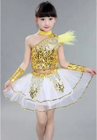 Новинка года, с блестками, в стиле джаз для современных танцев, костюм для детей, модный танцевальный костюм в стиле хип-хоп, одежда для сцены, танцевальная одежда - Цвет: Style 3 Girl Gold