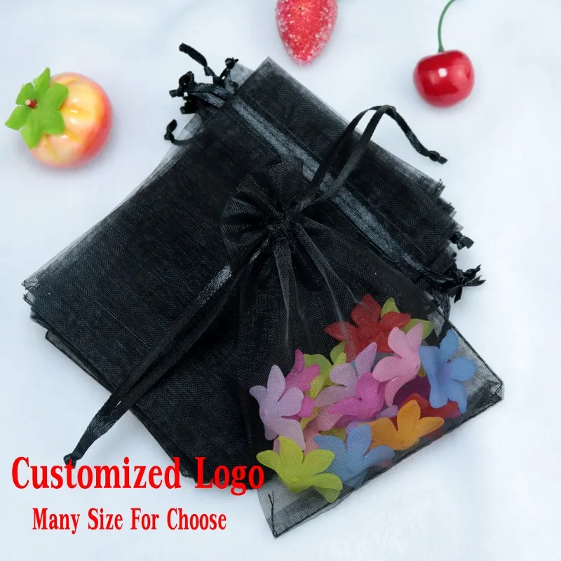 

Hotsale Retail 100pcs 13x18cm Black Organza Gift Jewelry Bags,Drawable Christmas Wedding Party Jewelry Gift Packaging Pouches