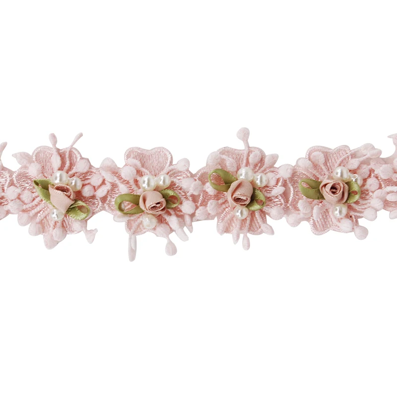 5yard Bead Pink Floral Lace Embroidery Trim Ribbon Applique Motif Venise Trimming Sewing Accessories for Hairband Clothes T1911 | Дом и сад