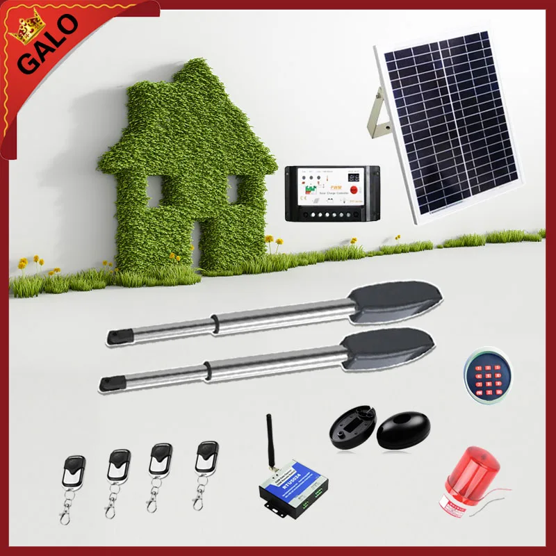 GALO 20W 17V Solar Panel Power System Linear Actuator Swing steel wooden Gate Opener Motor(photocell+lamp button gsm optional)