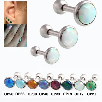 

MODRSA 1Piece Opal Stone Ear Bone Nail Tragus Cartilage Helix Piercing Earring Stud Stainless Steel Body jewelry Piercing Oreja