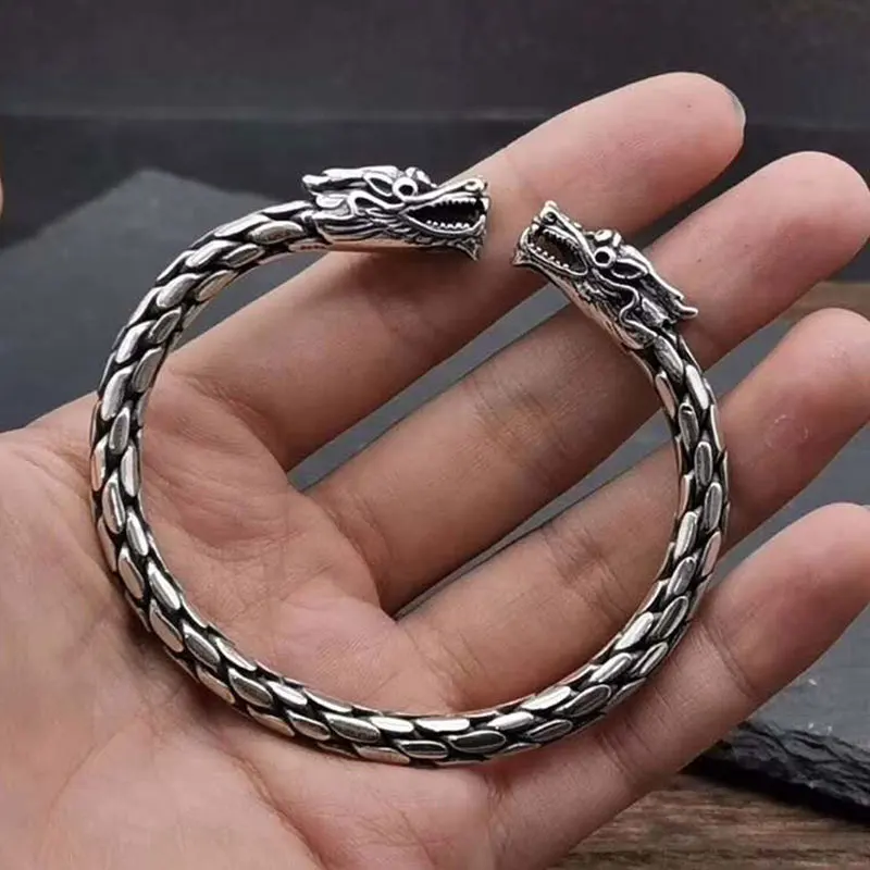 SOQMO Подлинная 925 пара стерлингового серебра Дракон cкручивание плетение волос Twist weaving Регулируемый Браслет Мужской винтажный панк браслет в стиле рок SQM266