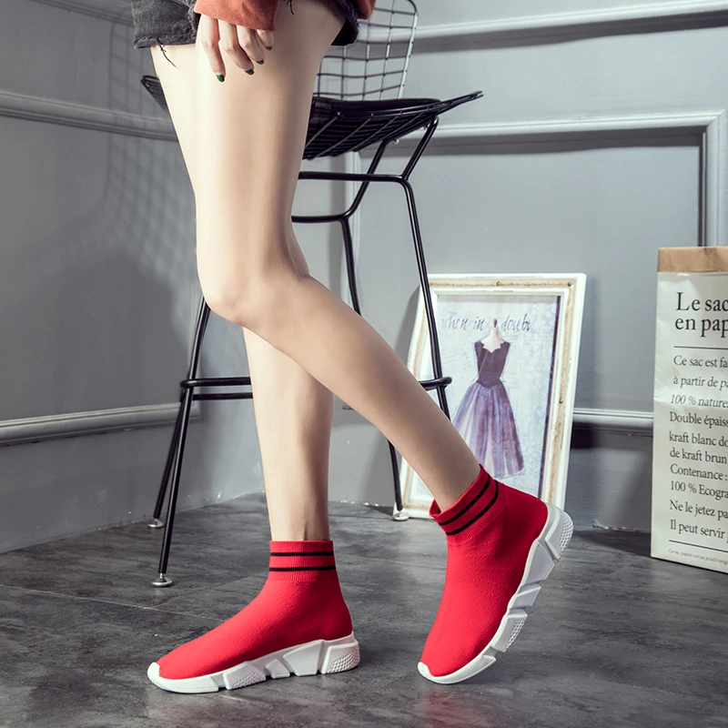BomKinta, красный носок, кроссовки для женщин и мужчин, высокие кроссовки для бега, светильник, для прогулок, бега, кроссовки, женская спортивная обувь, унисекс, большой размер 45
