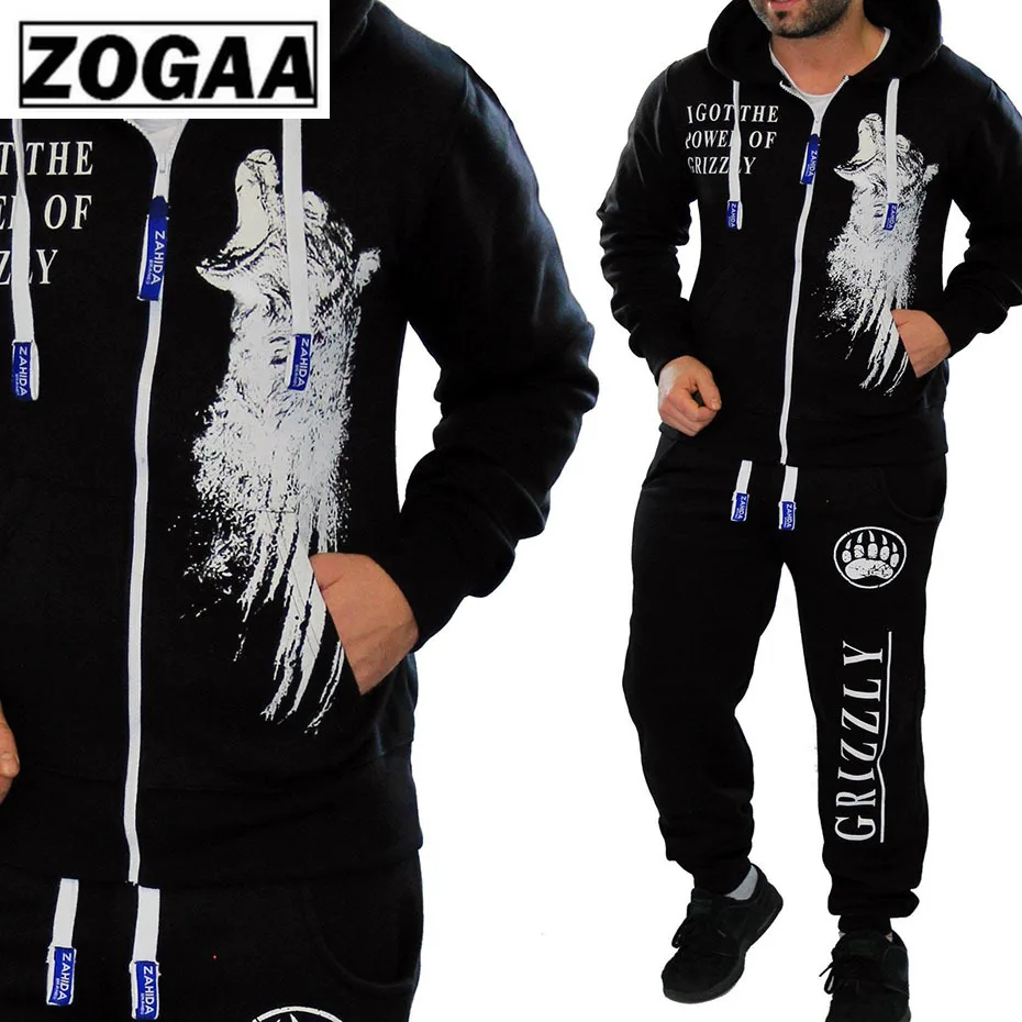 2 Pieces Long Sleeve Hoodies Pants Set ZOGAA 2019 Male Tracksuit Outdoors Suit Men's Gyms Set Casual Sportswear Suit Plus Size