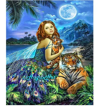 

peacock girl diamond painting full square beauty and beast diamond dots crystal pasted wall art night moon diamond embroidery