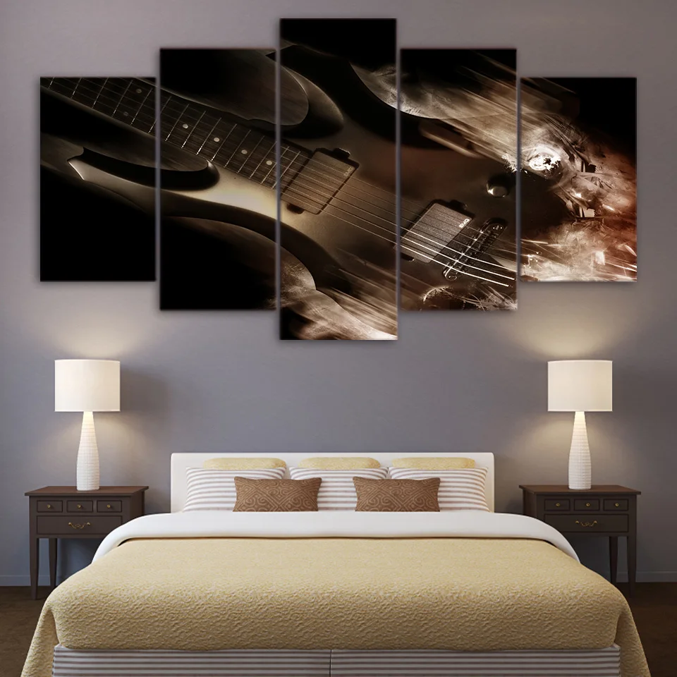 5 Panels Abstract Classical Electric Guitar Canvas Painting Wall Art