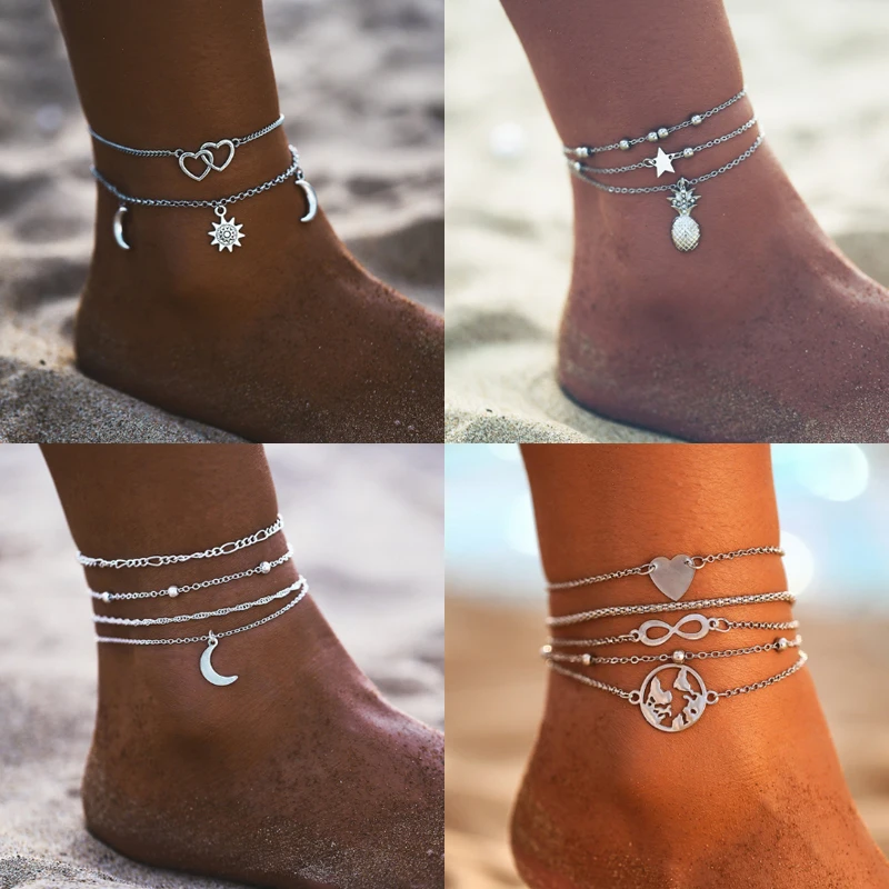 

17MILE Vintage Multilayer Heart Infinite Map Anklets For Women 2019 Moon Star Ankle Bracelet On Leg Summer Beach Foot Jewelry