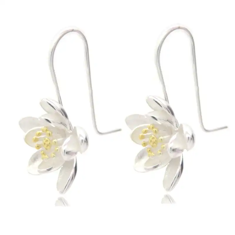 Elegant Vintage Lotus Earrings Earring Gold Silver Hollow Out Statement Bijoux