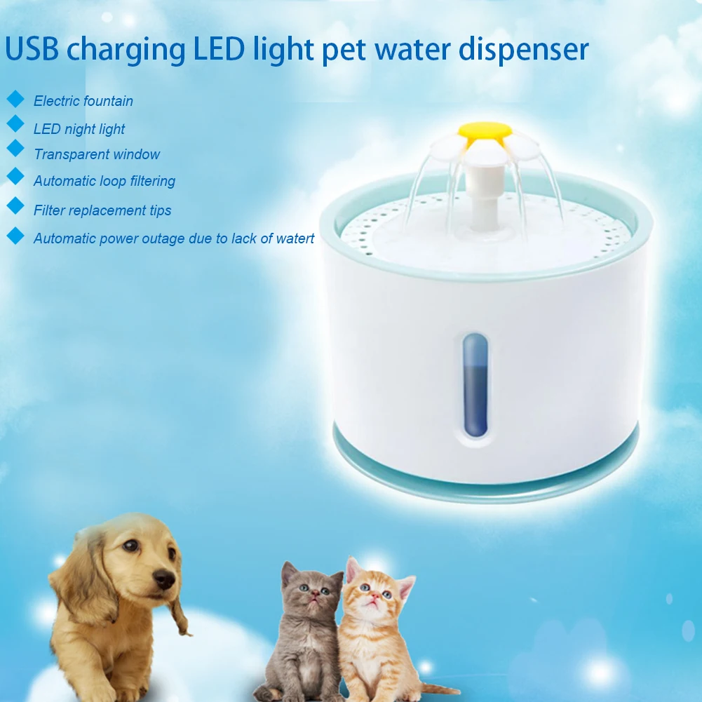 

USB Charging Easy Clean Pet Water Dispenser Noise Cancelling Home Large Capacity Drinking 2.4L LED Light Fountain Automatic