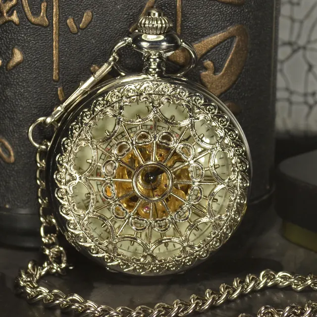 TIEDAN Silver Skeleton Pocket Watches Men Antique Luxury Brand Necklace Steampun TIEDAN Silver Skeleton Pocket Watches Men Antique Luxury Brand Necklace Steampun