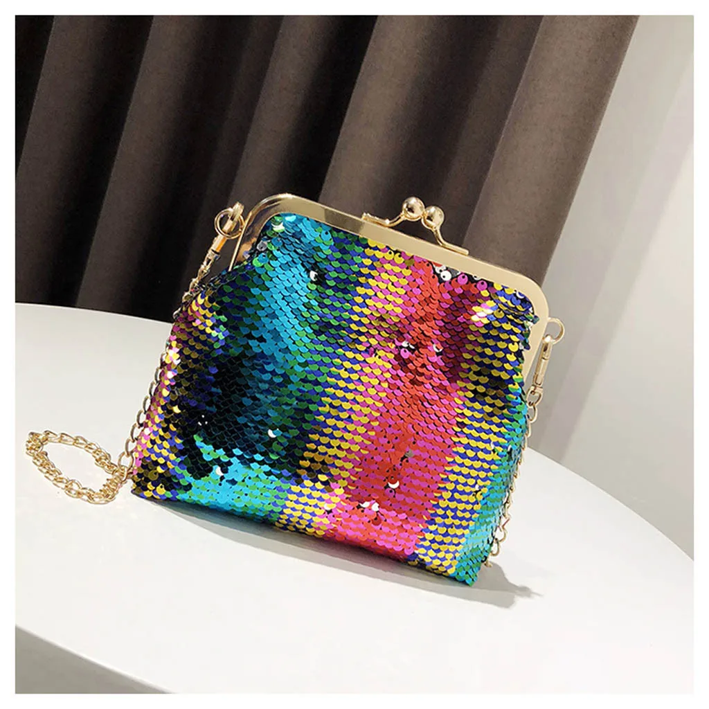Shoulder Bag Gradient Sequin Material Fashion Nightclub Stage Style Chain Bag