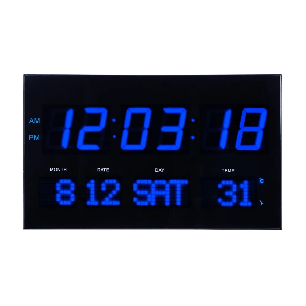 Living room large LED wall clock with adjust brightness modern home digital Thermometer clock electronic wave movement clock 