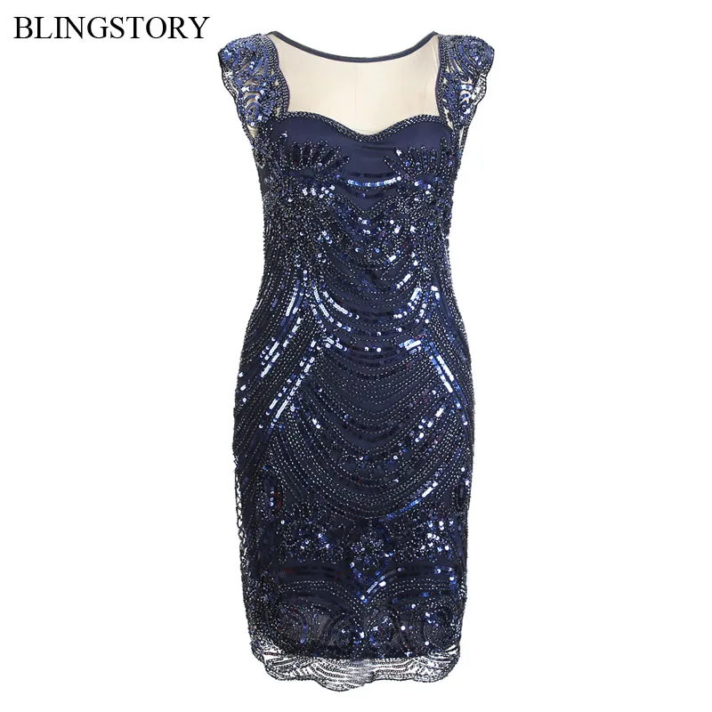 

BLINGSTORY Vintage High Quality Sequin Embroidery Summer Retro Women Pencil Dresses Bead Luxury Vestidos Evening KR2004-1