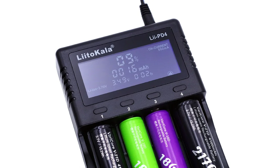 Умное устройство для зарядки никель-металлогидридных аккумуляторов от компании Liitokala: Lii-500 Lii-PD4 ЖК-дисплей 3,7 V 18650 18350 18500 21700 20700B 20700 10440 14500 26650 AA никель-металл-гидридного, цвета в ассортименте де батерия de, с зарядным устройством