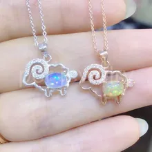 Овца кулон ожерелье с опалом Подвески настоящий Опал 925 Серебро для мужчин или женщин 0.5ct драгоценный камень