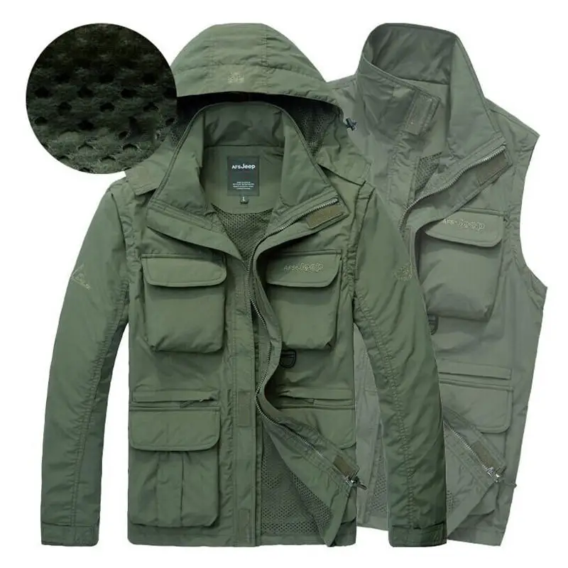 Winter Windbreaker Snow Warm Removable Sleeve Jacket Men Military Men's