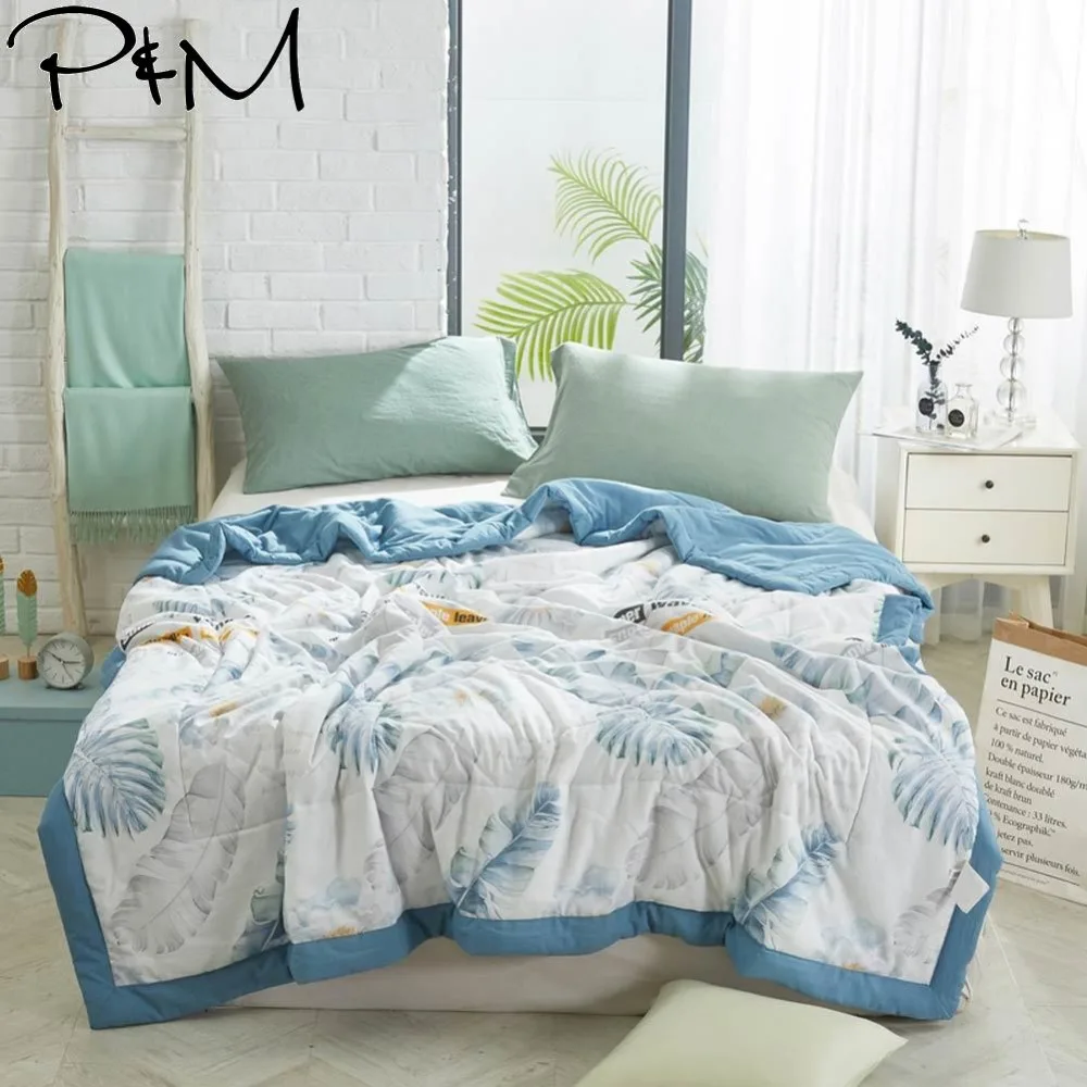 2019 Blue Leaves Feathers Ins Stitching Comforter Wash Polyester