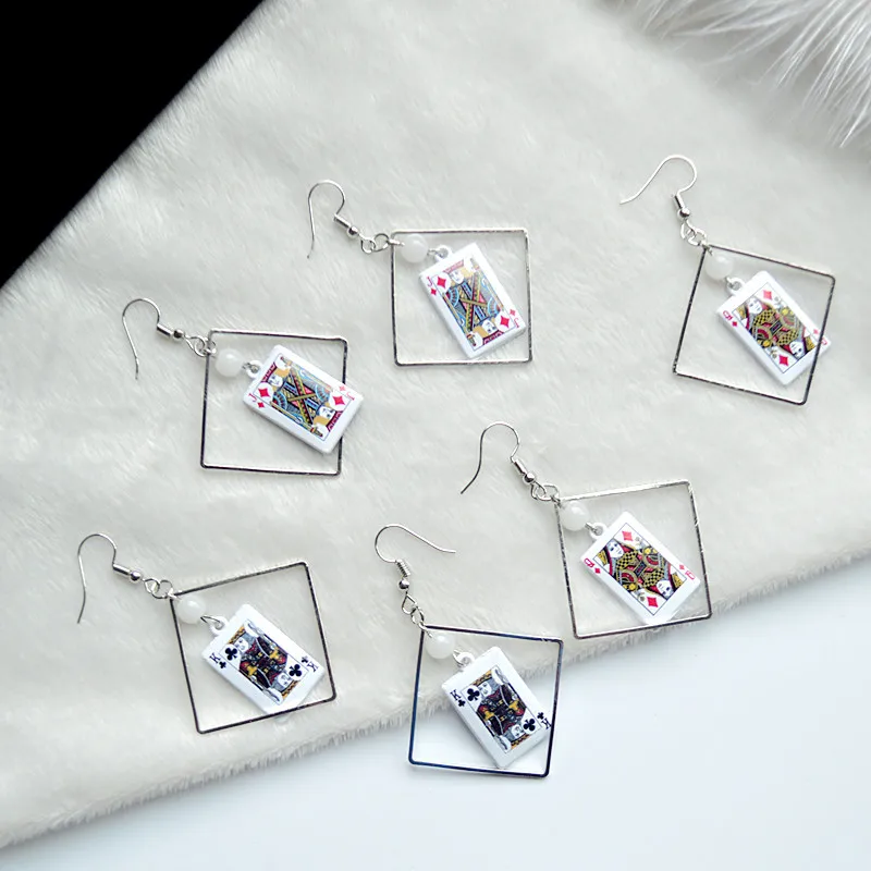 

Korea Fashion Geometric Funy Poker Earrings Creative Playing Cards Drop Earring for Girl Nightclub Party Earring Unique jewelry