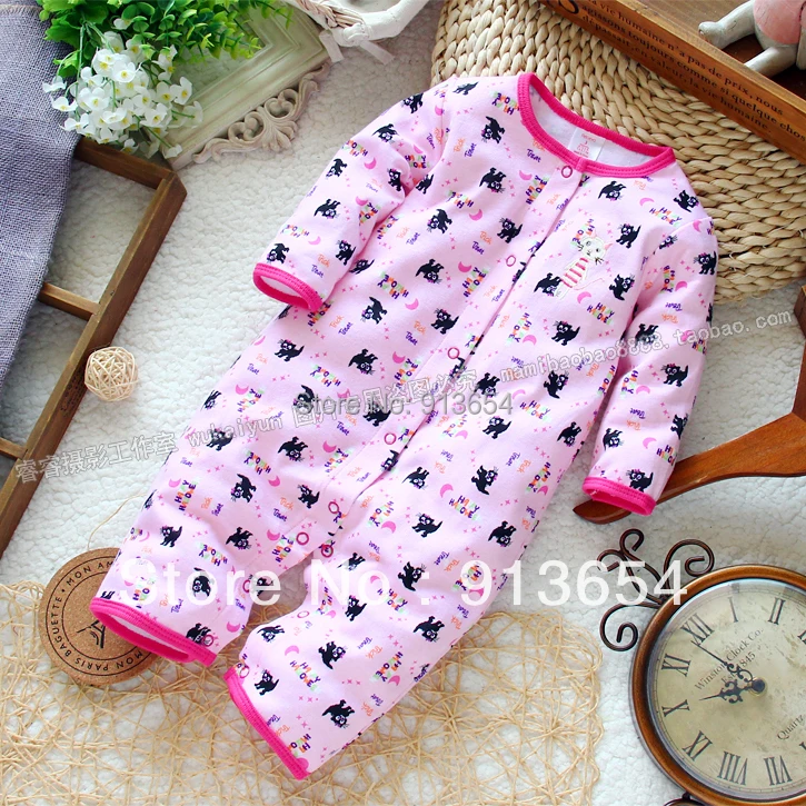 Новинка года, весенне-осенняя одежда для малышей Розовый ромпер с кошкой для новорожденных девочек, комбинезоны с длинными рукавами, одежда для малышей