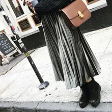 Женская Осенняя плиссированная юбка бархатная с высокой талией винтажная Лоскутная Повседневная Женская юбка GDD99