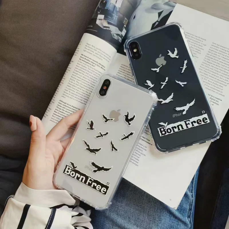 

Trendy Born Free Bird Silicone Case For iPhone X XS Max XR 7 8 6 6S Plus Shockproof Bumper Transparent TPU Protection Back Cover