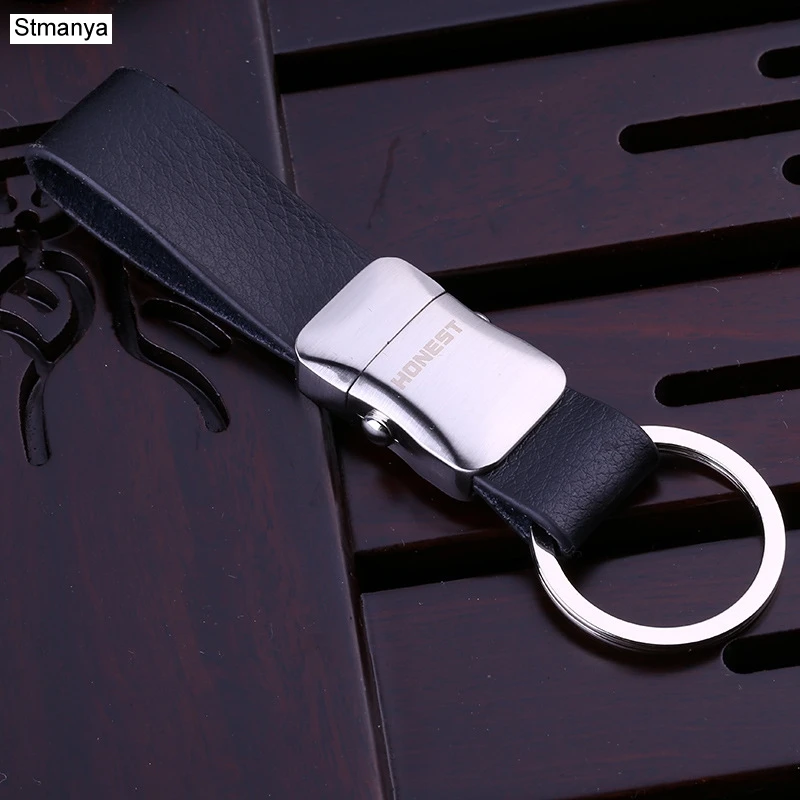 Stmanya, высокое качество, топ, металлический брелок для ключей, для мужчин, для автомобиля, брелок для ключей, для бизнеса, кожаная сумка, очаровательный держатель для ключей, подарок, ювелирное изделие 17390 - Цвет: Black Silver