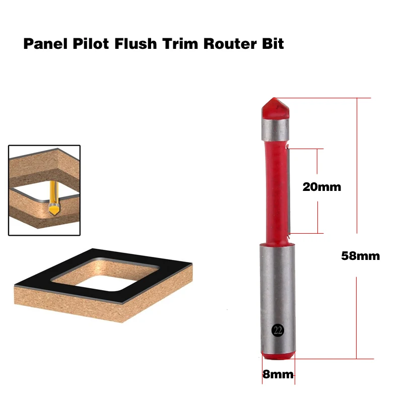 1 шт. 8 мм хвостовик древесины маршрутизатор бит прямой Концевая фреза триммер очистка заподлицо отделка угловая круглая бухта коробка биты инструменты фреза - Длина режущей кромки: 22NO