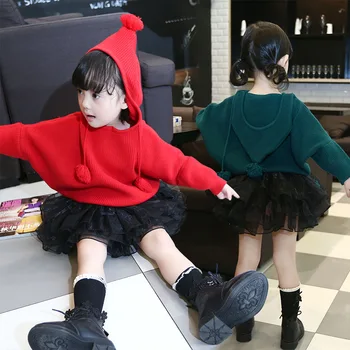 

Girls Hooded Sweater Fall Winter 2020 Kids Knitwear Loose Knitted Sweater Pullovers Batwing Sleeve Children Christmas Sweaters