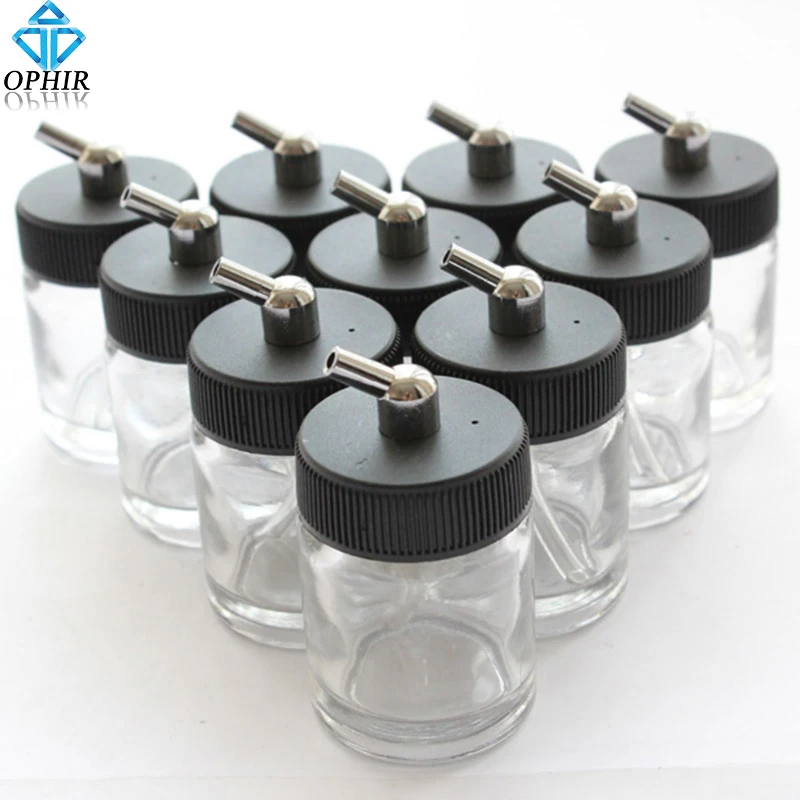 Bonarty 2x Side-Pot Airbrush Glass 22cc Bottles Clear Paint Cup For Airbrush