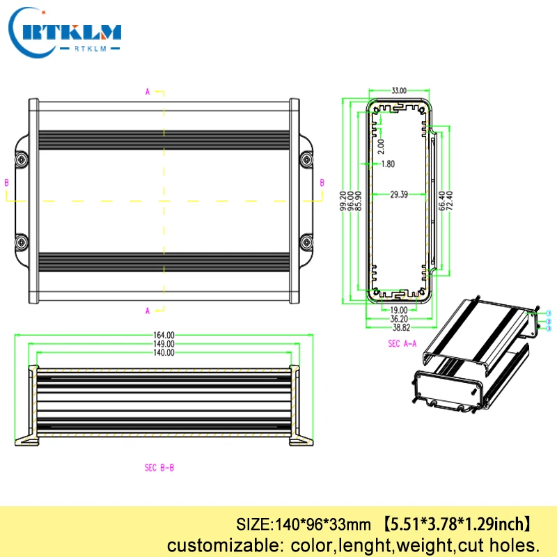 ABS пластиковый алюминиевый корпус для электроники проект коробка diy провод Соединительная коробка алюминиевый экструзионный чехол для инструмента 140*96*33 мм