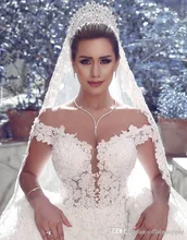Ball Gown Dubai Design Wedding Dresses Off Shoulder Modest Wedding Gowns Luxury Bridal Dresses With Appliqued KS39